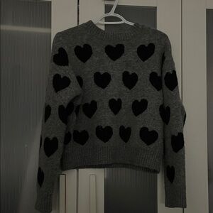 moon & madison Charcoal Sweater with Black Heart Design